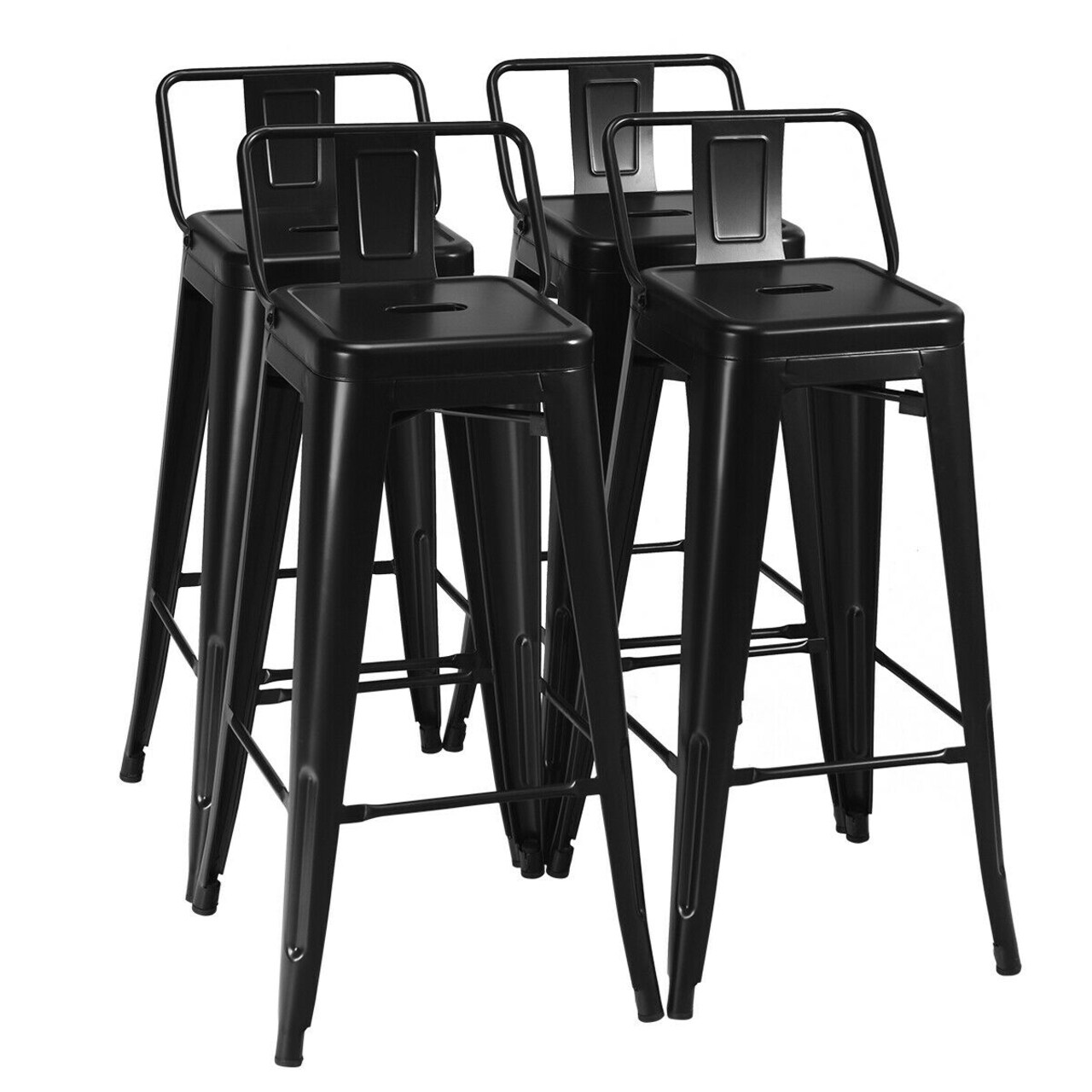 Set of 4 Metal Counter Height Dining Chairs with Low Back and Rubber Feet Suitable to Any Space